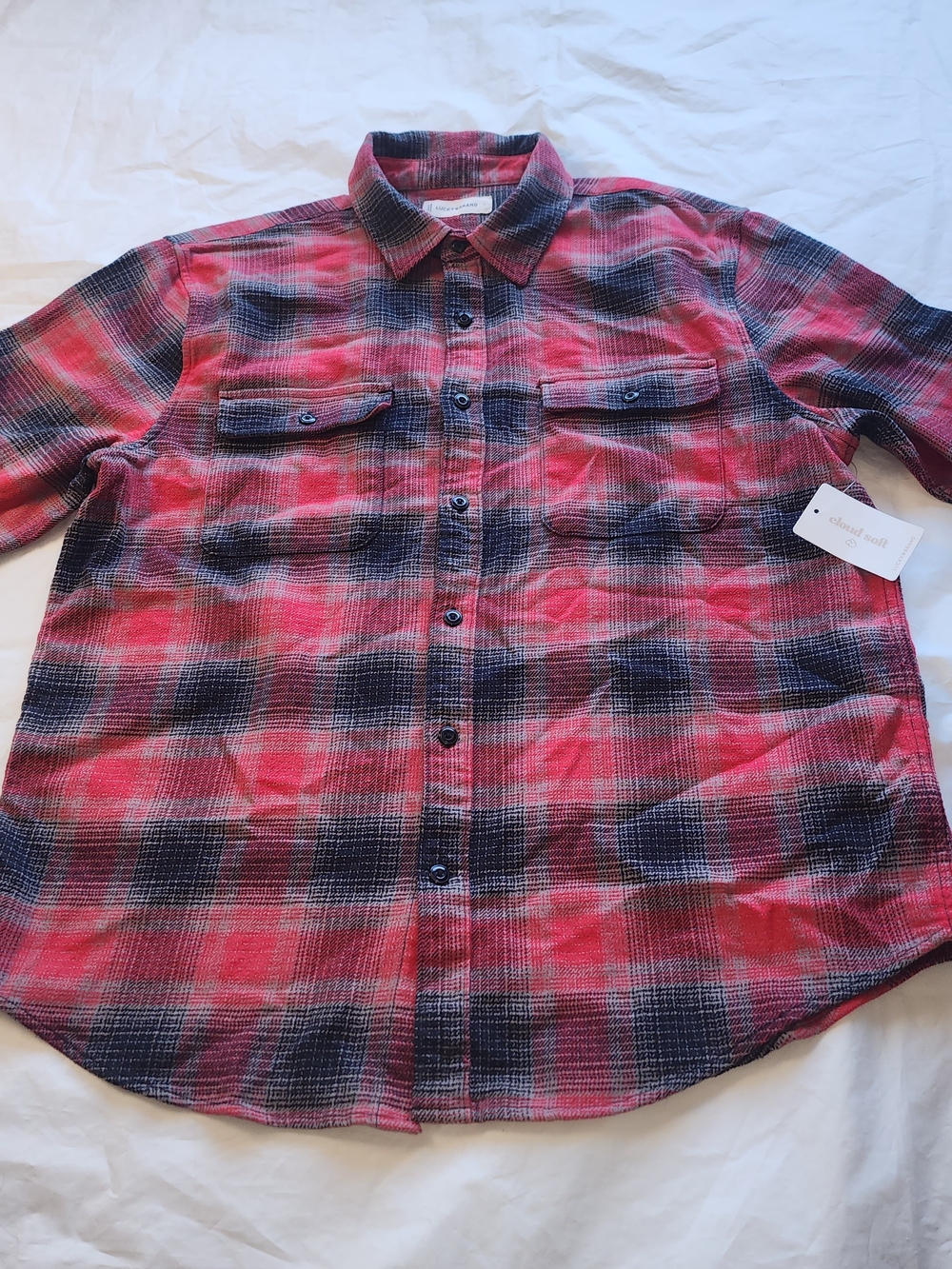 Lucky Brand Men's Cloud Soft Flannel Plaid Shirt Red/Black Buffalo Size Large